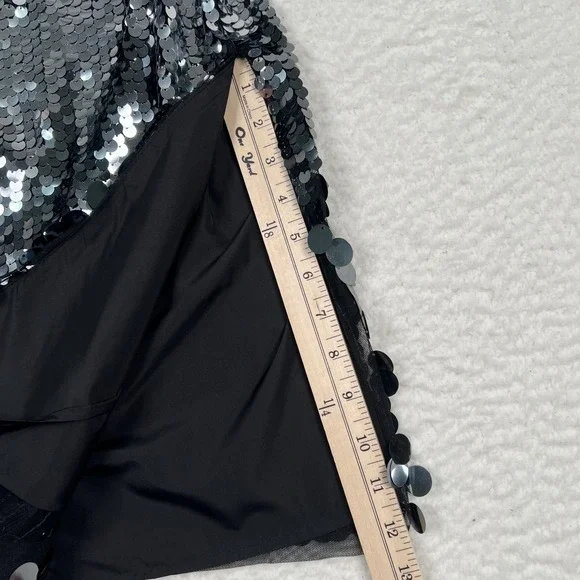 NWT Avec Les Filles Mini Slip Dress 4 Sparkling Sequin Party Black‎ Silver - Picture 10 of 12